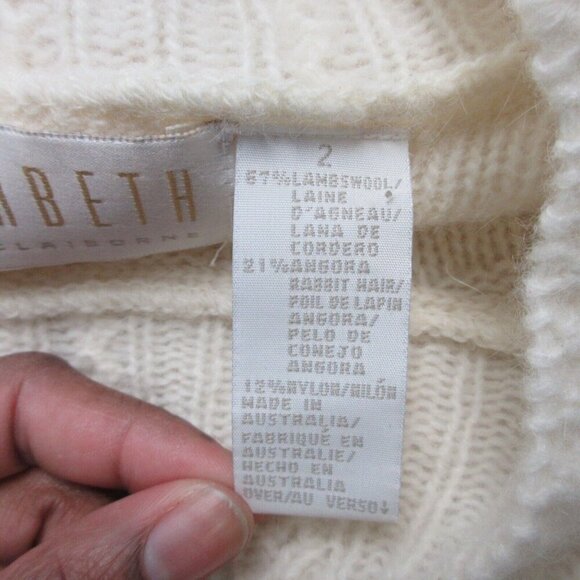 Liz Claiborne Womens Cable Knit Sweater M Ivory Angora Lambswool Coastal Vtg 348 - Picture 4 of 11